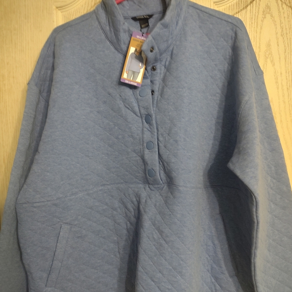 Womens XXL Light blue Eddie Bauer Quilted Pullover Snap Button Stand Collar NWT